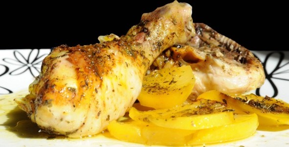 Zancos de pollo con manzana y curry